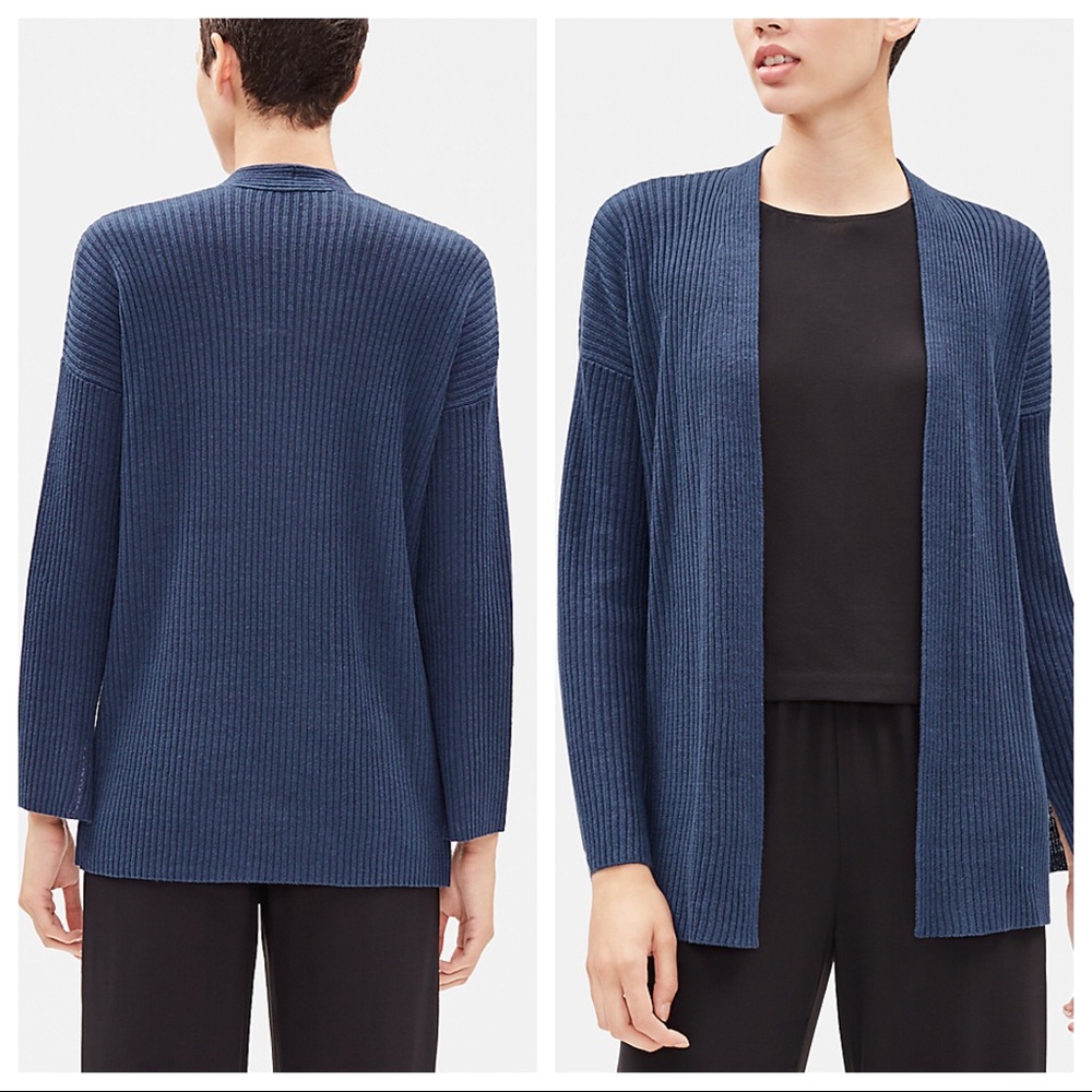 Eileen Fisher ORGANIC LINEN RIBBED CARDIGAN - Picture 2 of 8